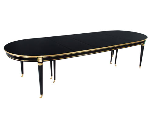French 1940’s Maison Jansen Dining Table in Polished Black with Brass Detailing