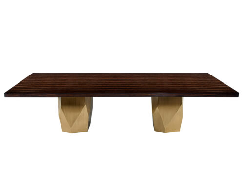 Custom Modern Macassar Dining Table with Brass Pedestals
