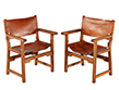 Pair of Vintage Ralph Lauren Leather Oak Campaign Arm Chairs