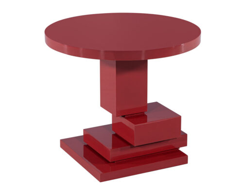 Modern Geometric Round Accent Table in Ruby Lacquer Finish
