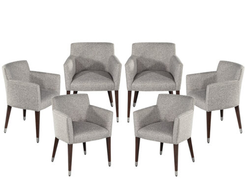 Set of 6 Modern Dining Chairs in Textured Linen Fabric