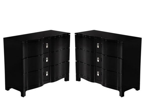Pair of Curved Front Black Lacquered Chests