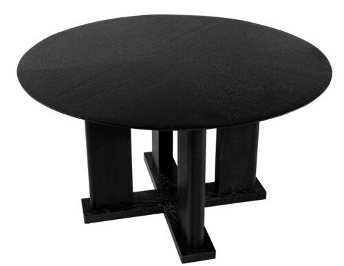 Modern Round Dining Table in Black Cerused Oak Finish