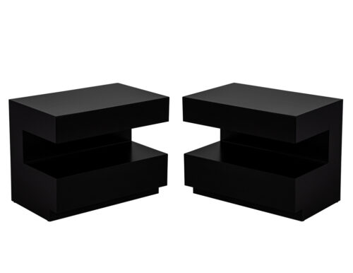 Pair of Custom Walnut Nightstand End Tables in Black by Carrocel
