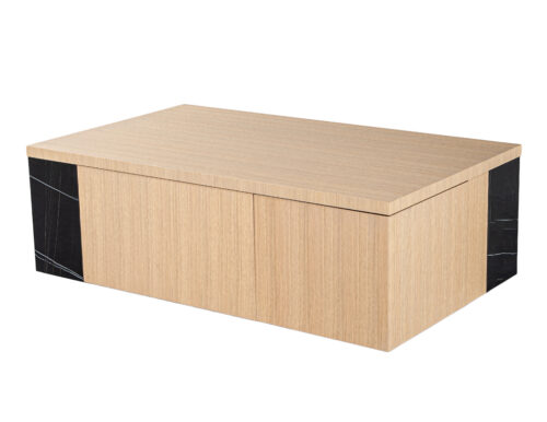 Modern Oak Coffee Table with Integrated Pullout Ottomans