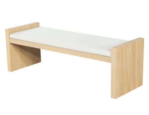 Natural Oak Bench in White Textured Linen