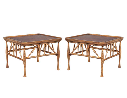 Pair of Solid Wood Walnut and Oak End Table in Frank Lloyd Wright Style
