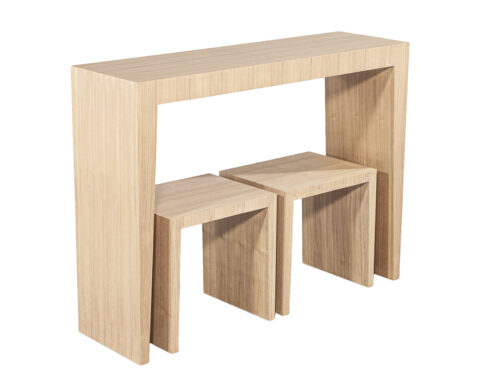 Modern Natural Walnut Console Set with Stools