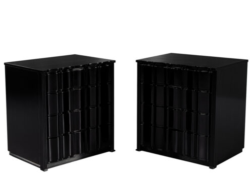 Pair of Black Lacquered Curved Nightstands Chest of Drawers