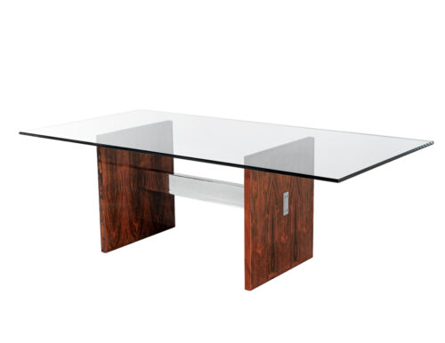 Mid-Century Modern Walnut Glass Top Dining Table 1970’s