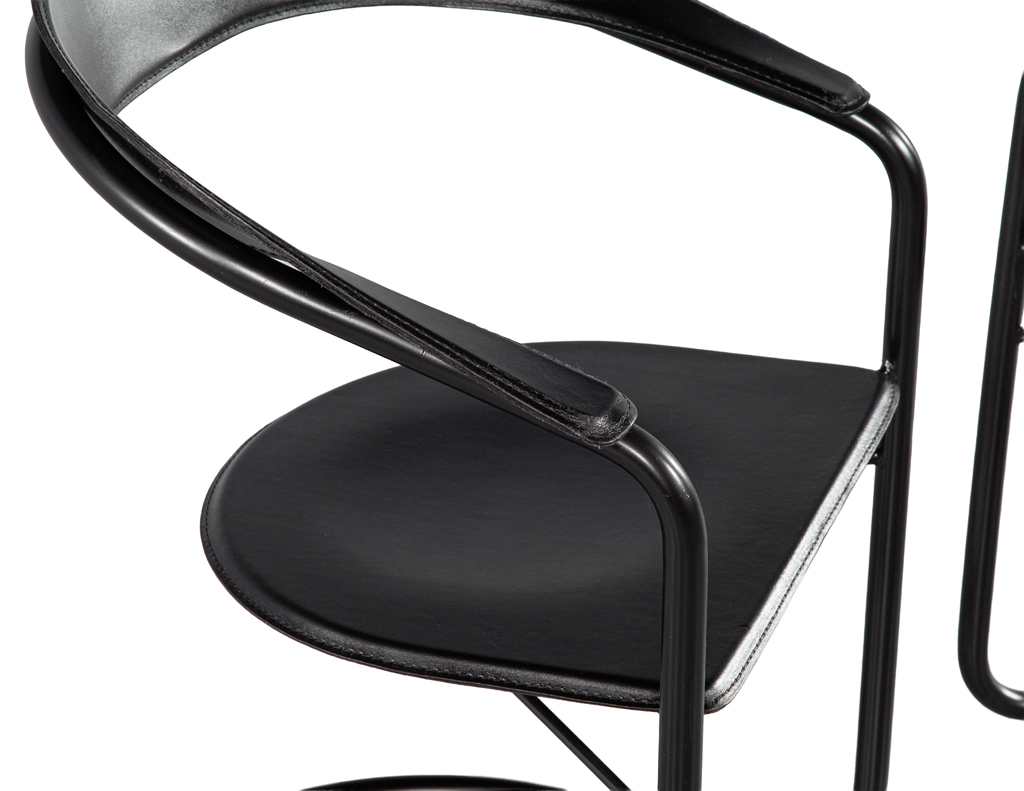 Pair of Post-Modern Arrben Italy “Canasta” Arm Chairs in Leather