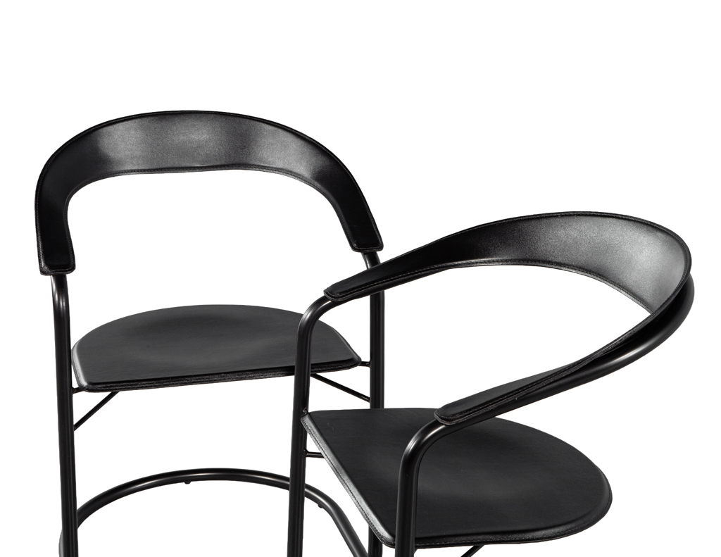 Pair of Post-Modern Arrben Italy “Canasta” Arm Chairs in Leather