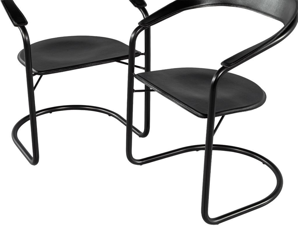 Pair of Post-Modern Arrben Italy “Canasta” Arm Chairs in Leather