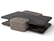 Modern Walnut Sculptural Coffee Table with Ottomans